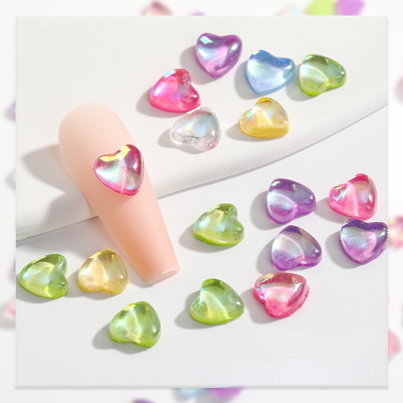 Miếng Dán Trang Trí Móng Tay Dạ Quang Họa Tiết Trái Tim Xinh Xắn 10PCS