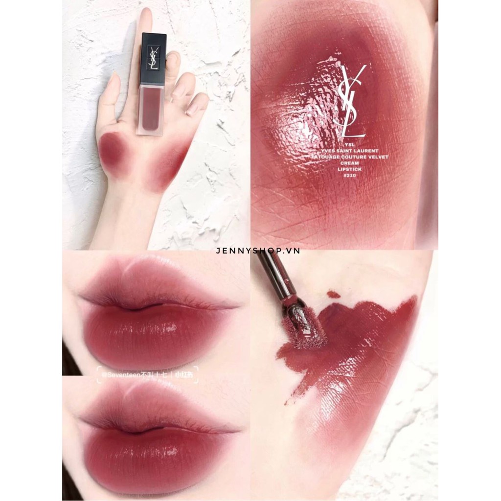 Son Kem YSL Tatouage Couture 212 Đỏ gạch, Son YSL  Kem 212 Velvet Cream, chất son bóng căng mọng