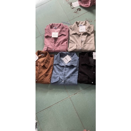 Áo khoác dáng sơmi có cổ nút cài kaki nhung gân có túi unisex ulzzang nam nữ
