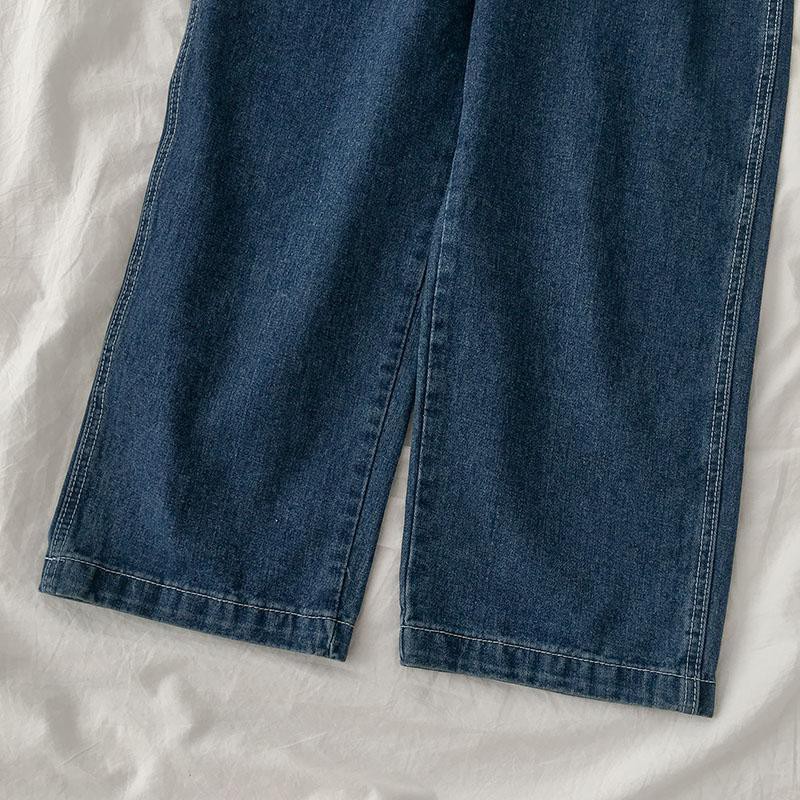 Quần yếm jean viền chỉ nổi ống suông ulzzang 3259