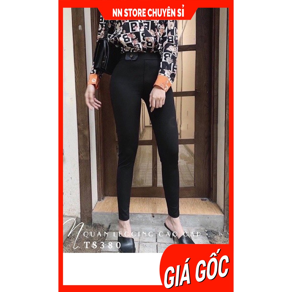 Quần legging nữ lưng cạp cao dài dáng thun umi ôm bó legging skinny thun umi co giãn màu đen