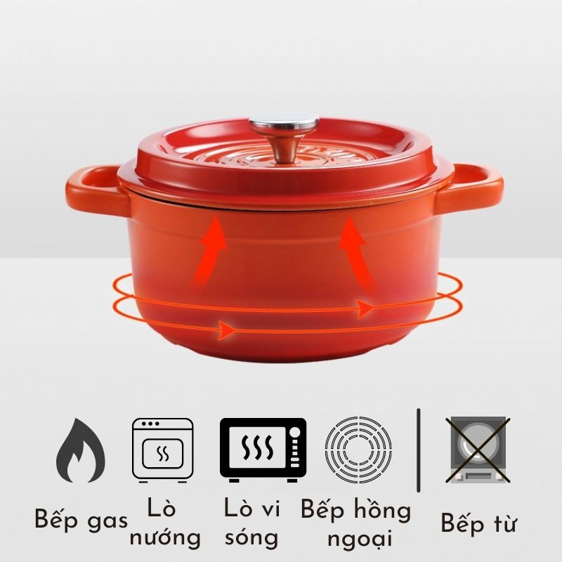 Nồi hầm cháo, nồi ceramic chống dính màu cam chống dính phong cách bắc âu sang trọng tiện lợi