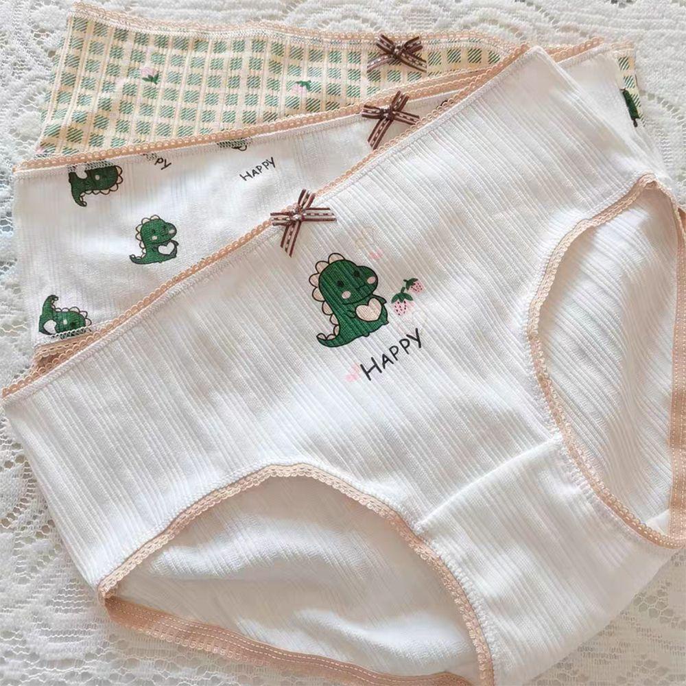 Quần Lót Cotton In Họa Tiết Hoạt Hình Đính Nơ Màu Xanh Lá Thời Trang Cho Nữ