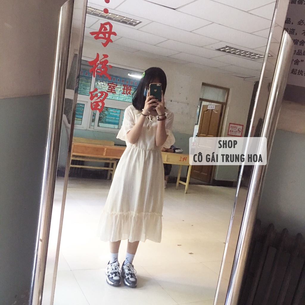 Váy/Đầm voan xòe hai lớp tiểu thư chun eo dáng dài qua gối