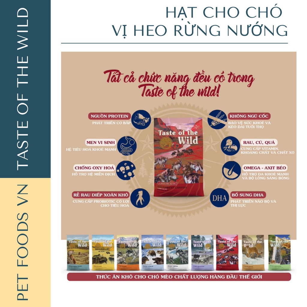 Hạt cho chó TASTE OF THE WILD Southwest Canyon 12kg vị Heo Rừng Nướng