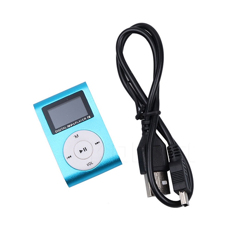 Máy nghe nhạc mini MP3 có màn hình LCD và kẹp kim loại hỗ trợ thẻ nhớ TF SD