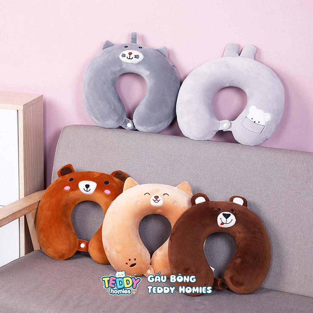 Gối Cổ Chữ U Cao Cấp Cúc Cài Teddy Homies TH118