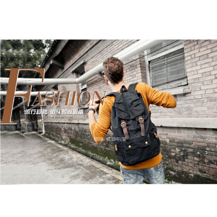 Ba Lô Rút Dây Chất Liệu Canvas Màu Nâu Thời Trang Hàn Quốc Cho Nam Nữ # 2105