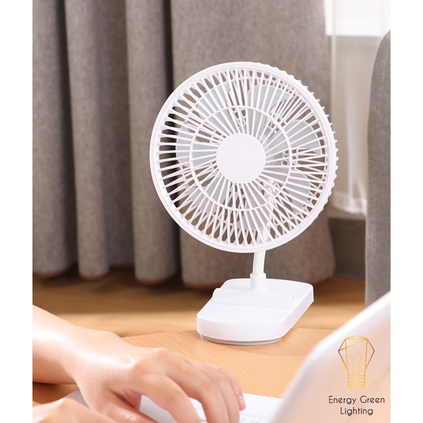 Quạt Tích Điện Energy Green Lighting F1 Vừa Để Bàn - Vừa Kẹp Trên Bề Mặt - 4 Tốc Độ Gió Siêu Mát - Pin 2000mAh