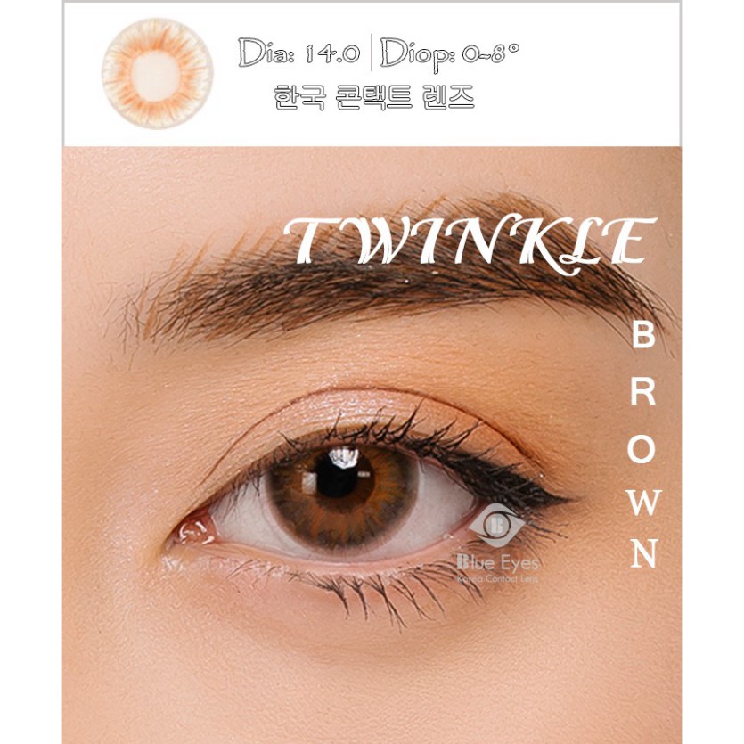 Kính áp tròng Hàn Quốc màu nâu cam vân cá tính TWINKLE BROWN , giãn nhẹ 14.0 , hsd 6 tháng.