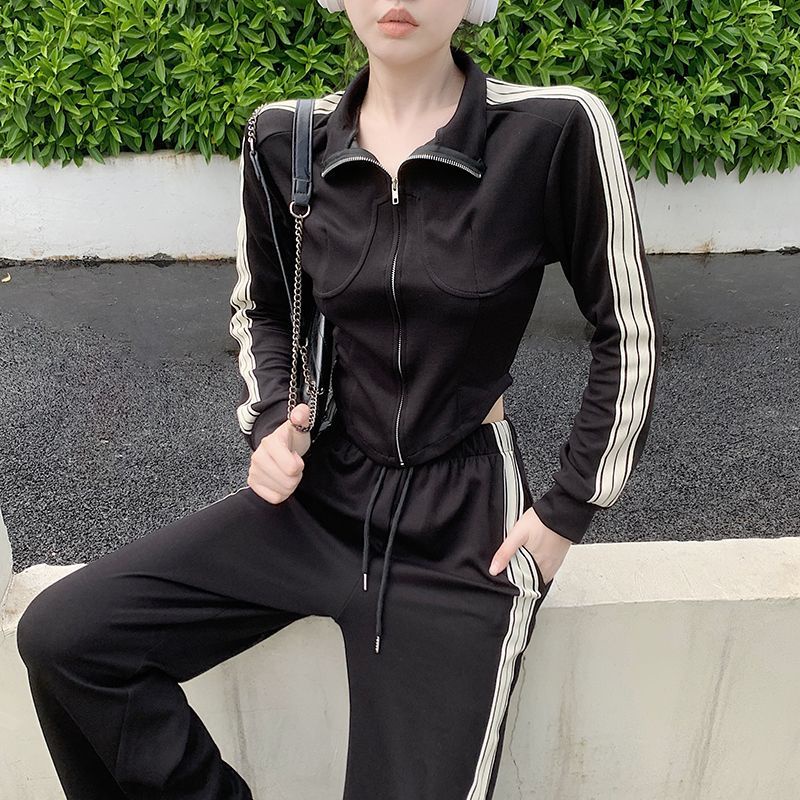 COZOK Set Áo Khoác Tay Dài Có Khóa Kéo + Quần Dài Thời Trang Cho Nữ