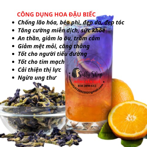 240gr Trà Hoa Đậu Biếc Hữu Cơ Sạch Sấy Khô - Bông Đậu Biếc Organic Pha Trà, Làm Bánh, Nấu Ăn - Nông Sản Quê Sally Shop