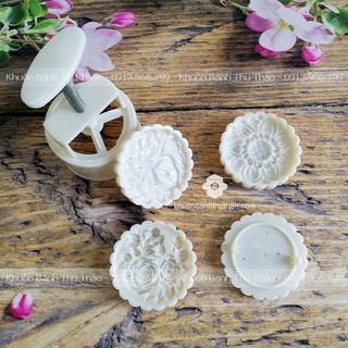 Khuôn trung thu 200g 4 mặt tròn hoa lily, hướng dương, hồng chùm, mẫu đơn