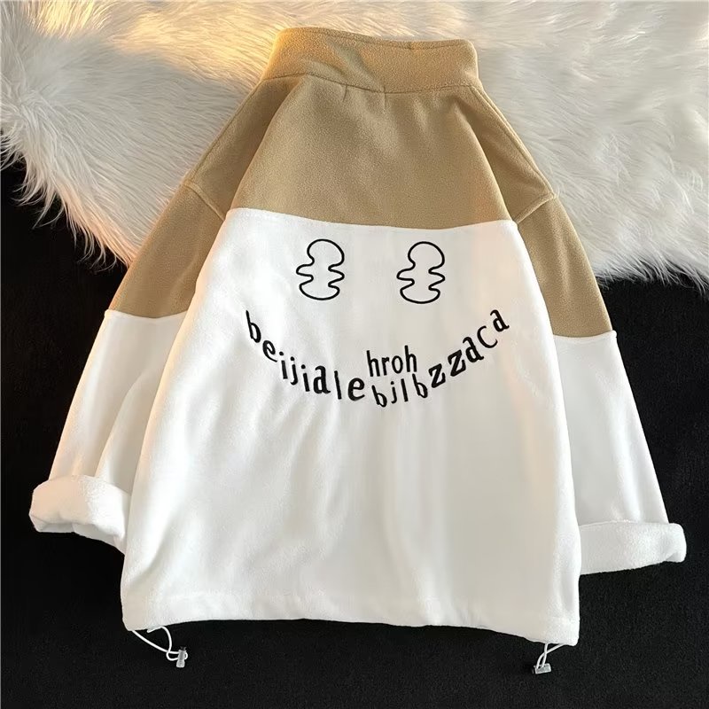 Áo Khoác Hoodie Dáng Rộng Phối Khóa Kéo Kiểu Retro Đường Phố Mỹ Cá Tính