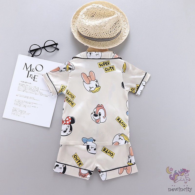 Bộ Đồ Ngủ Ngắn Tay In Họa Tiết Hoạt Hình Dễ Thương Dành Cho Bé Gái