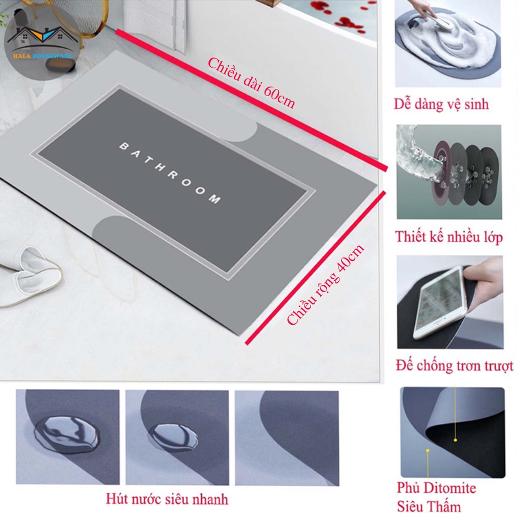 Thảm Lau Chân Siêu Mềm Siêu Dày Êm Ái, Siêu Thấm Nước Chất Liệu Chống Trượt