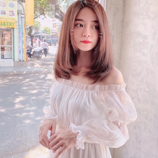 Đầm trắng tay bồng bo chun