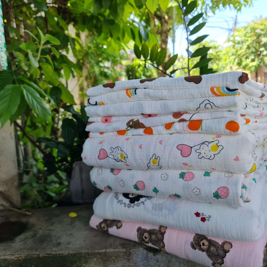 Vải xô muslin 2 lớp cao cấp, loại 1 dày dặn, mềm mại làm khăn sữa, khăn tắm, áo choàng, yếm, quần áo, chăn gối