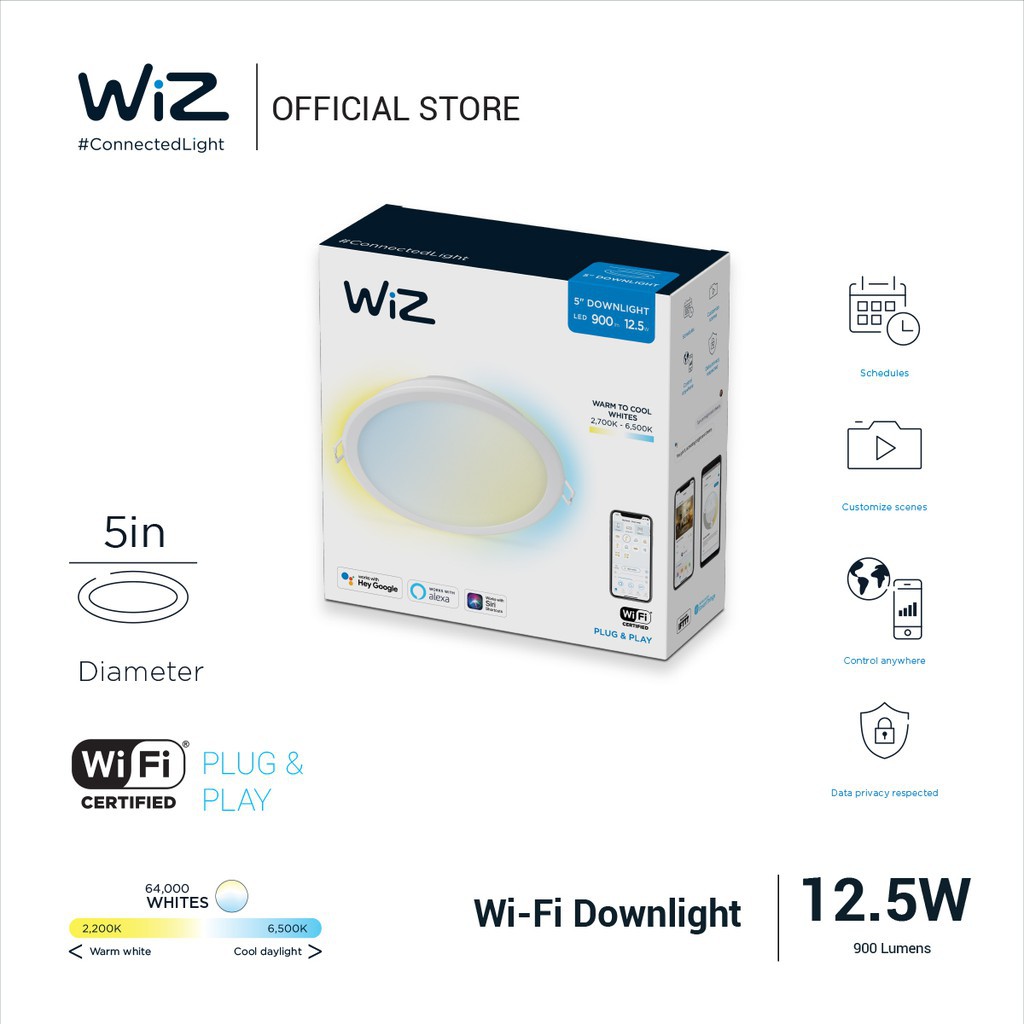 Đèn âm trần thay đổi nhiệt độ màu Wi-Fi TW/12.5W RD5" D125/827-65 12/1CT