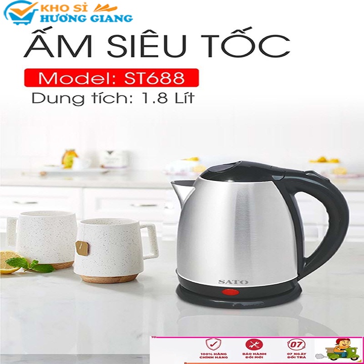 Ấm siêu tốc SATO Nhật bản, Ấm đun nước 1,8l inox siêu bền [Bảo hành 24 tháng]