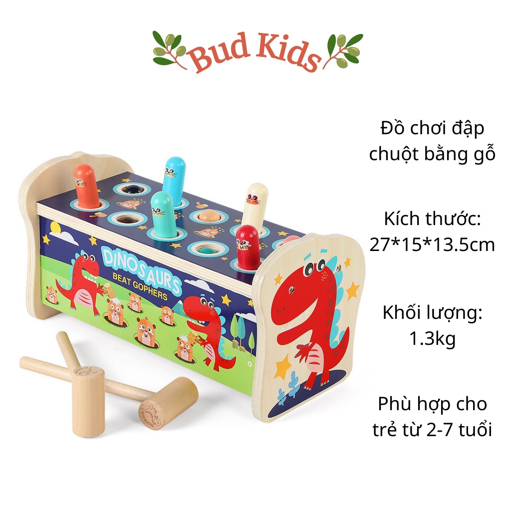 Đồ chơi đập chuột gỗ kèm búa giáo dục sớm trí tuệ cho bé 2 tuổi trở lên Montessori hamster Bud Kids 27*15*13.5cm NH34