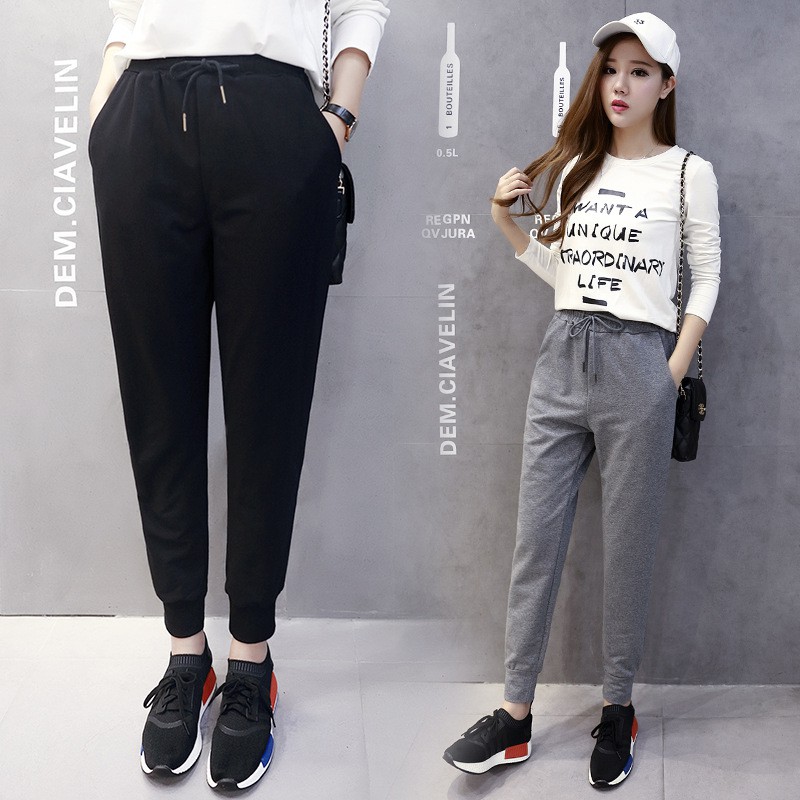 Quần Jogger Len Tăm Nữ 🌺 Quần cạp chun dây rút tùy chỉnh cá tính style Korea 2 màu XÁM | ĐEN SIÊU HOT 🌺 | BigBuy360 - bigbuy360.vn