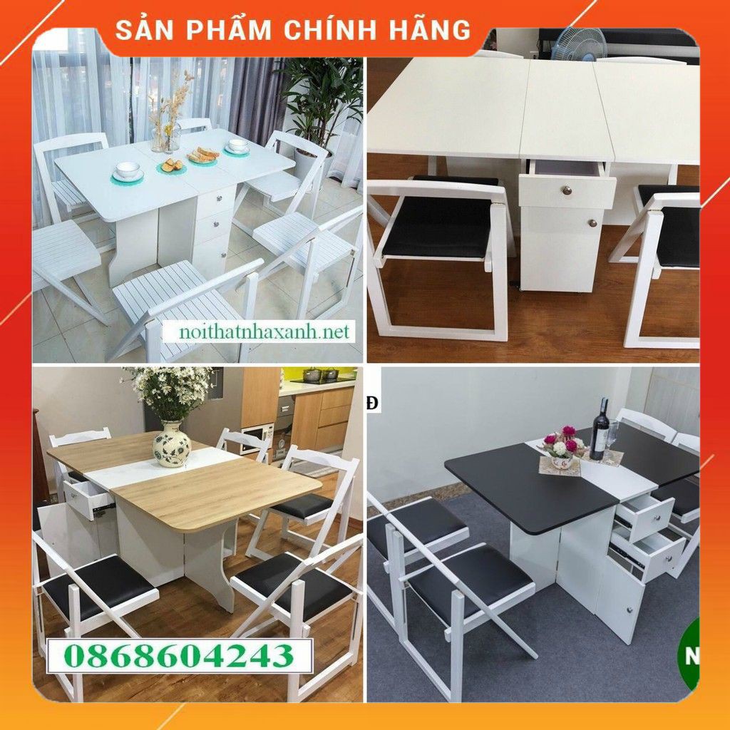 [miễn phí vận chuyển] BỘ BÀN ĂN THÔNG MINH GẤP GỌN: HIỆN ĐẠI, TIỆN LỢI( +6  ghế nan)