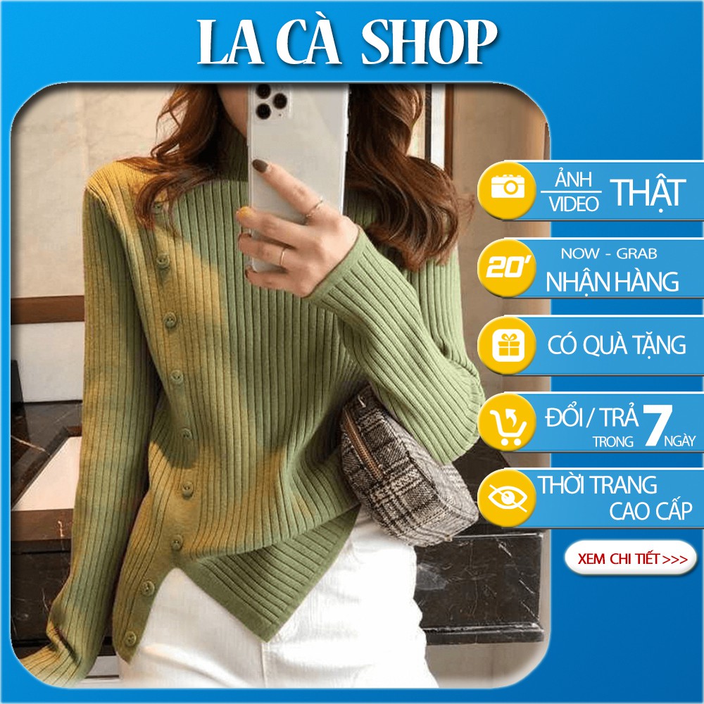 Áo len nữ cổ 3 phân cúc dọc cá tính siêu hot 2020
