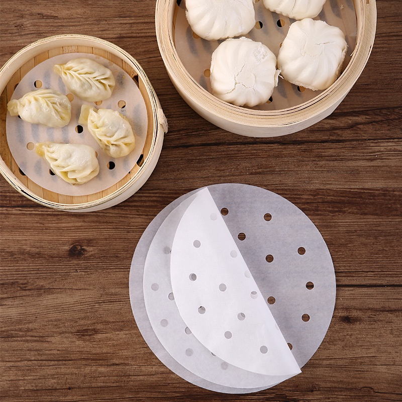 100 tờ Giấy nến đục lỗ, Giấy nến tròn lót xửng hấp, nồi chiên không dầu, hấp bánh bao 88288 baonhishop2202