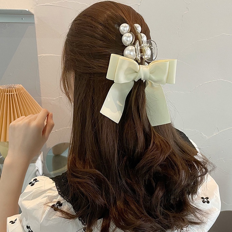 Kẹp Tóc Nơ Đính Ngọc Trai Phong Cách Hàn Quốc