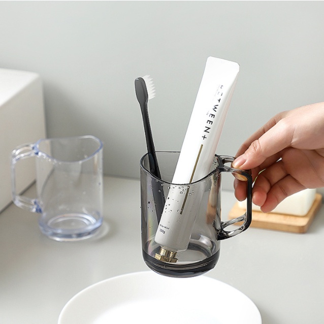 Cốc nước súc miệng trong suốt gia đình Cốc đánh răng đơn giản Cốc rửa chén nhựa sáng tạo cốc nước đôi cốc bàn chải đánh răng