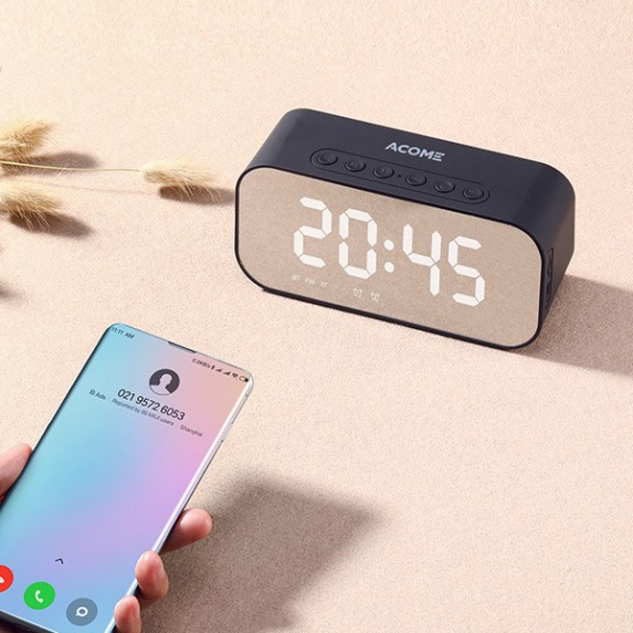 Loa Bluetooth ACOME A5 5W screen LED kiêm đồng hồ thời trang Báo Thức, Kiểu dáng hiện đại, Âm bass mạnh mẽ