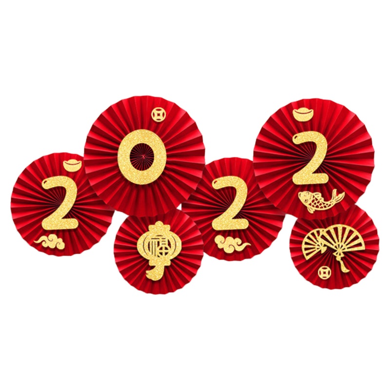 Bộ 6 quạt giấy treo tường trang trí năm mới 2022