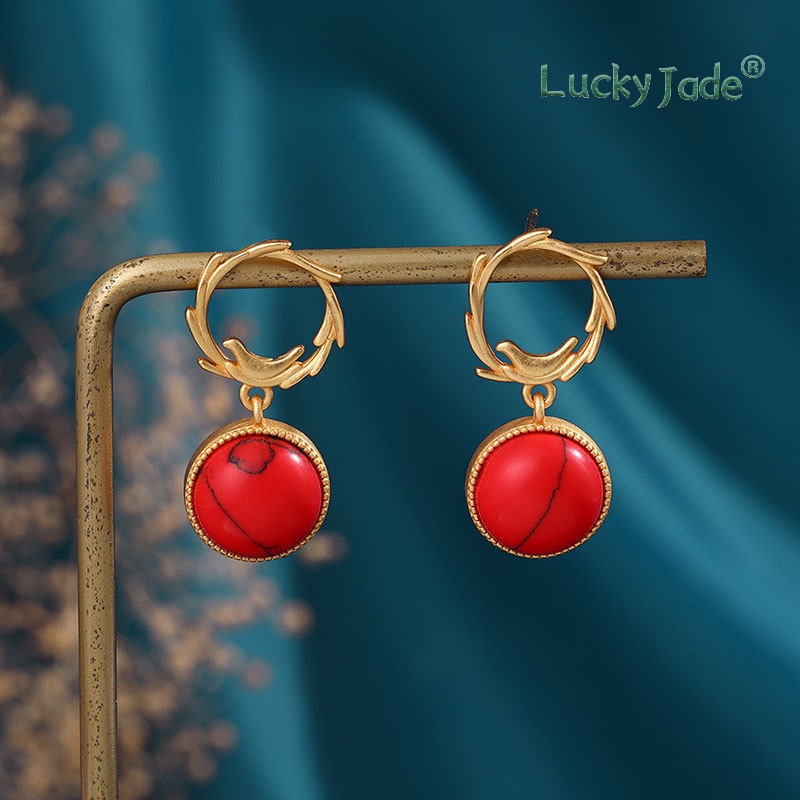 Bông Tai Mạ Bạc 925 Đính Ngọc Bích Trắng Phong Cách Trung Hoa Cổ Điển