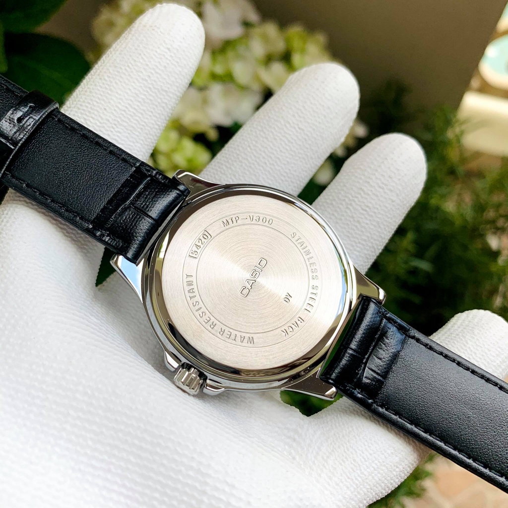 Đồng hồ nam dây da Casio MTP V300L-1AV mặt đen 6 kim chống nước 5ATM Bảo hành 1 năm Hyma watch