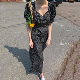 Đầm Maxi Tay Ngắn Cổ Vuông Chất Chiffon Phong Cách Hàn Quốc