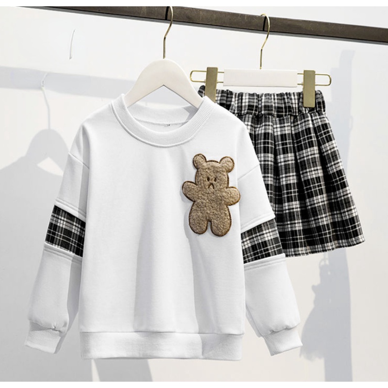 Bộ Áo Sweater + Chân Váy Xếp Ly Sọc Ca Rô Thời Trang Cho Bé Gái 2022 Mới