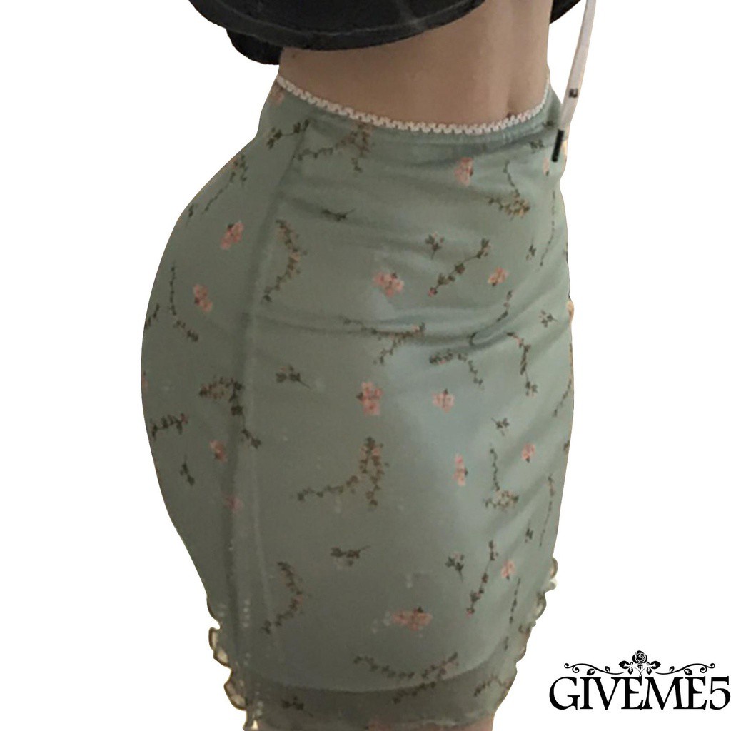 Chân váy bút chì lưng cao in họa tiết hoa phong cách vintage cho nữ