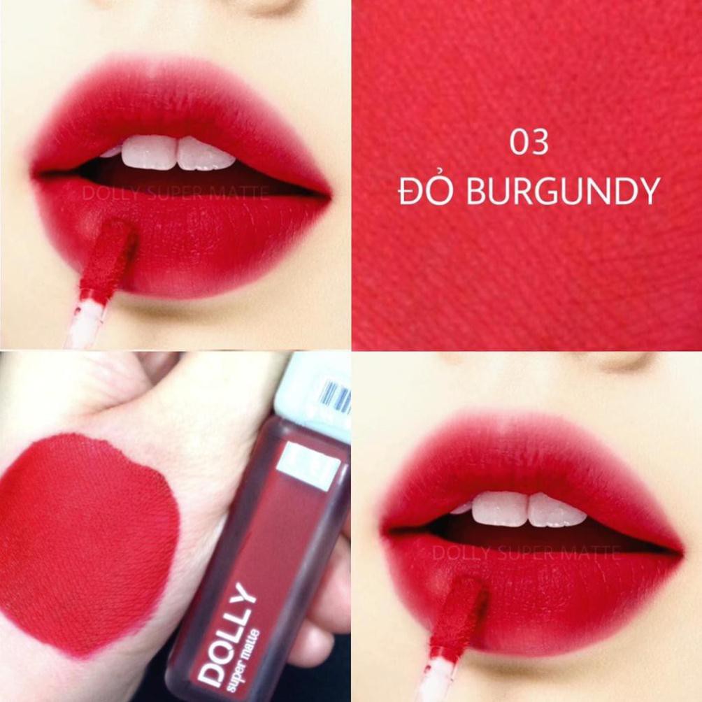 [03 Đỏ BURGUNDY] Son Kem Lì Dolly Super Matte Không Chì Màu Đỏ BURGUNDY Tách Sét | BigBuy360 - bigbuy360.vn