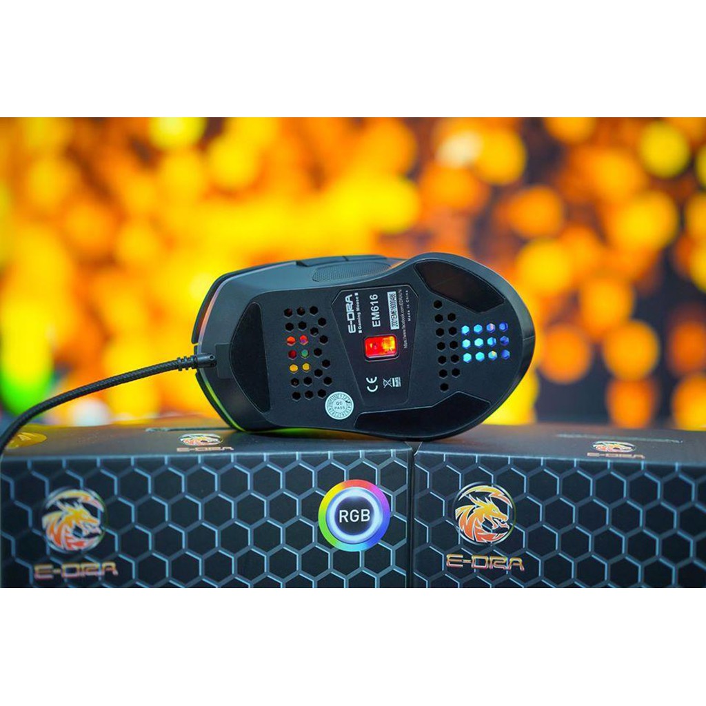 Chuột gaming E-Dra EM616 - Chống Nước - Màu Đen - Led RGB - Chính hãng bảo hành  24 tháng