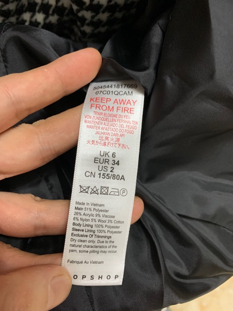 Áo dạ Topshop xuất dư size 6 8 10 (50-60kg)