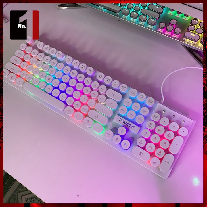 Bàn Phím Nút Tròn Gaming Màu Hồng T-WOLF T80 Led Rgb Bàn Phím Máy Tính Laptop Chơi Game Có Dây Giá Rẻ