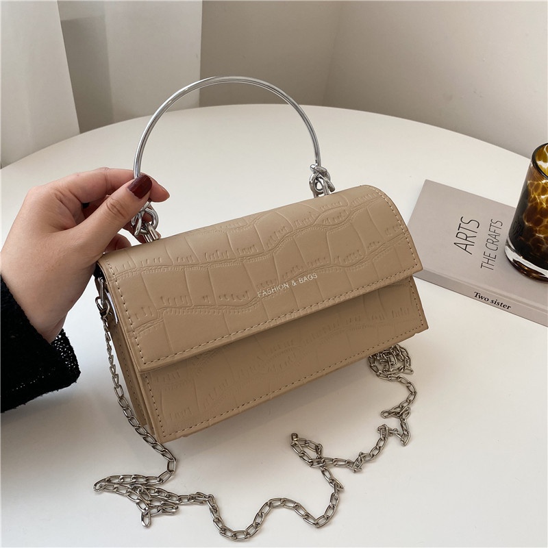 Túi Xách Đeo Vai Hình Vuông Cỡ Nhỏ Phối Dây Đeo Sợi Xích Thời Trang Cho Nữ