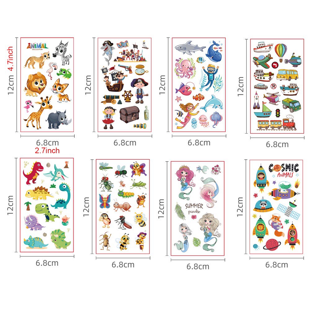 💥 Hình Xăm Trẻ Em Hình Xăm Tạm Thời Phim Hoạt Hình Con Ngựa Kỳ Lân Động Vật Hải Tặc Xe Máy Bay Khủng Long Sư Tử 💥