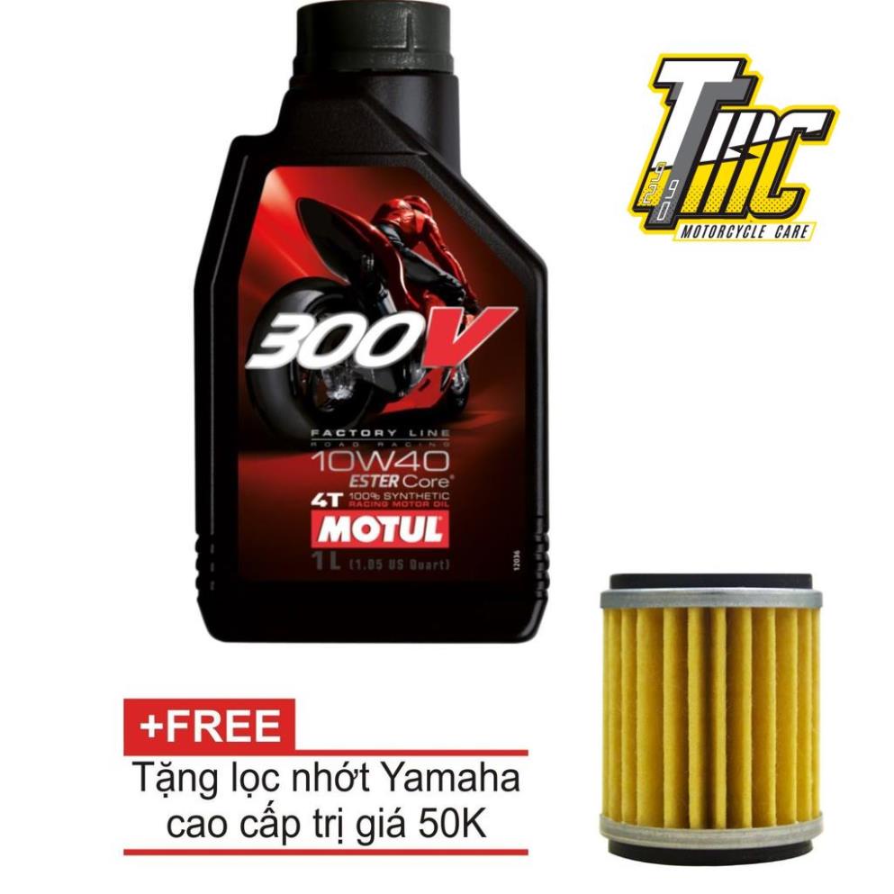 Nhớt Motul 300V 10W40 1L tặng lọc nhớt yamaha