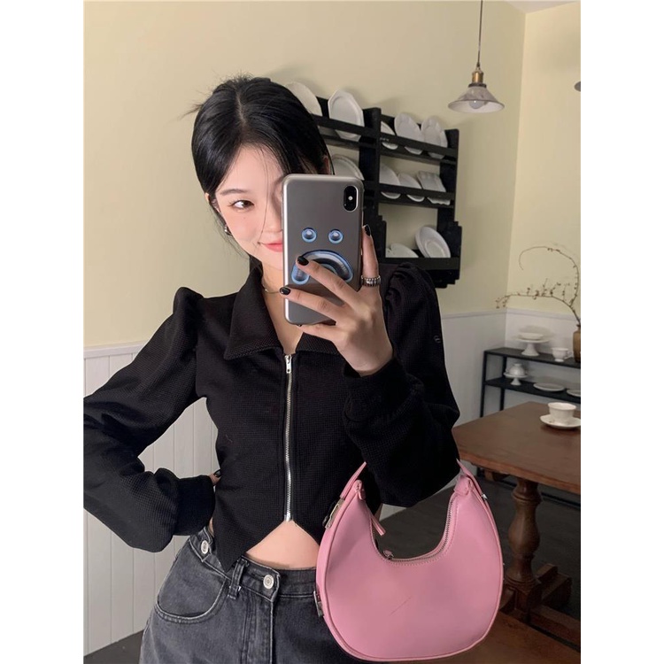 Áo Sơ Mi Tay Dài Phồng Cổ Bẻ Dáng Ôm Thời Trang Thu Đông Dành Cho Nữ