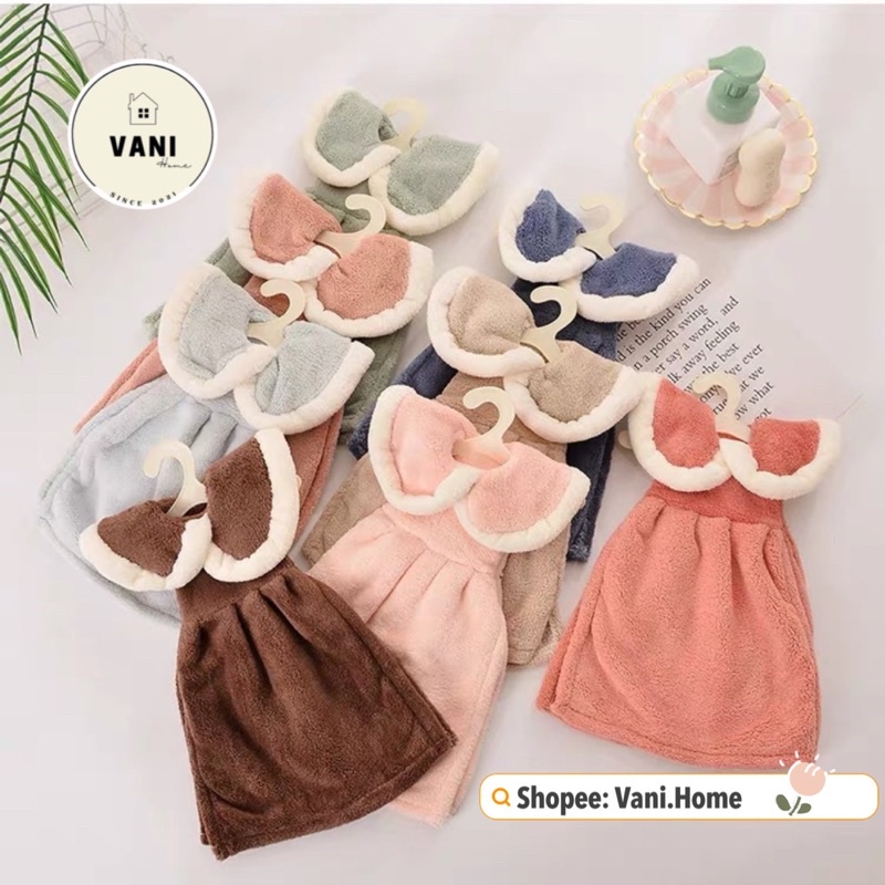 Khăn lau tay hình chiếc váy cute vải mịn kèm móc treo hình móc áo- Khăn lau tay nhà bếp nhà tắm treo tường hình cái đầm