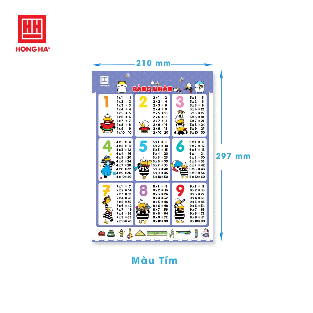 Bảng học toán các phép tính cộng, trừ, nhân, chia Hồng Hà - 7180