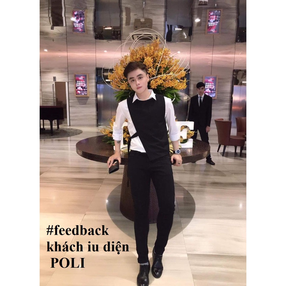 Sơ mi trắng phối ghile đen cột dây | BigBuy360 - bigbuy360.vn