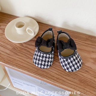 (Ảnh thật) Giày búp bê bé gái nơ dạ kẻ ( 2 màu )